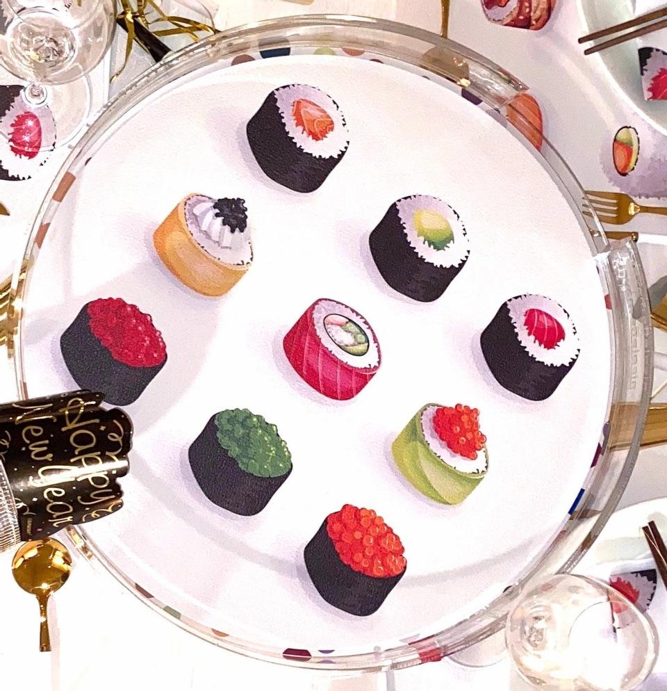 Sushi Placemat Tray with Sushi Coasters and Placemats, Napkins, all coordinated!